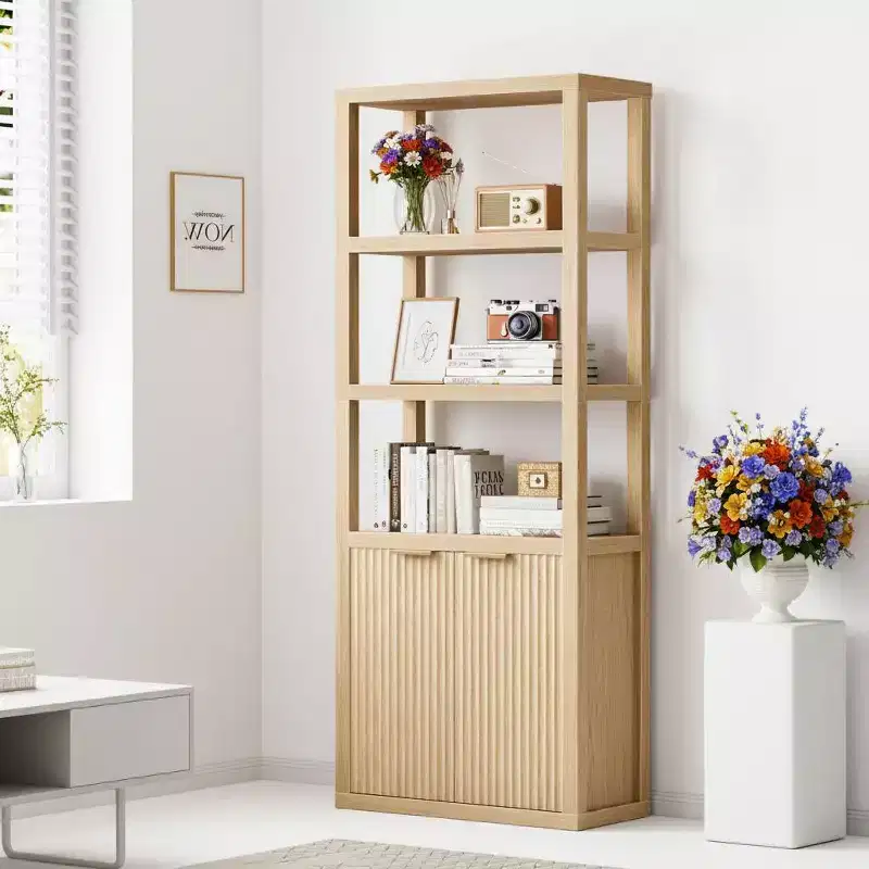5-Tier Bookcase with Doors - Tall Wood Display Cabinet & Standing Bookshelf