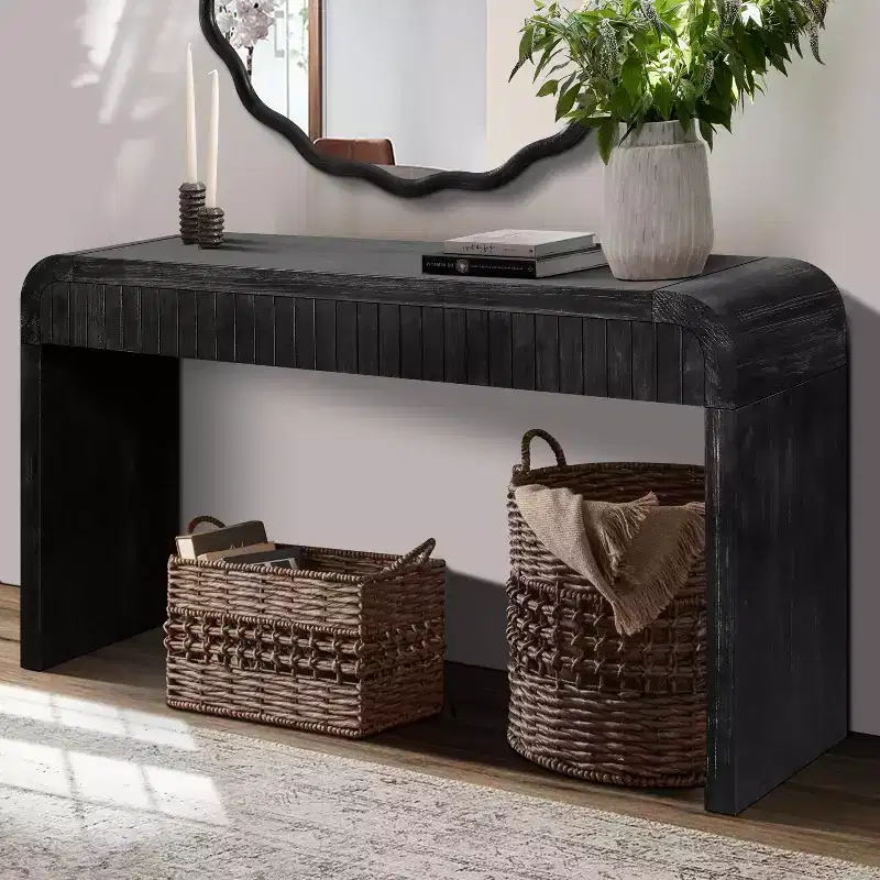 Okak 59IN Farmhouse Curved Entryway Table, Console Table with 2 Hidden Handle Drawers, Hallway Table for Livng Room, Dining Room