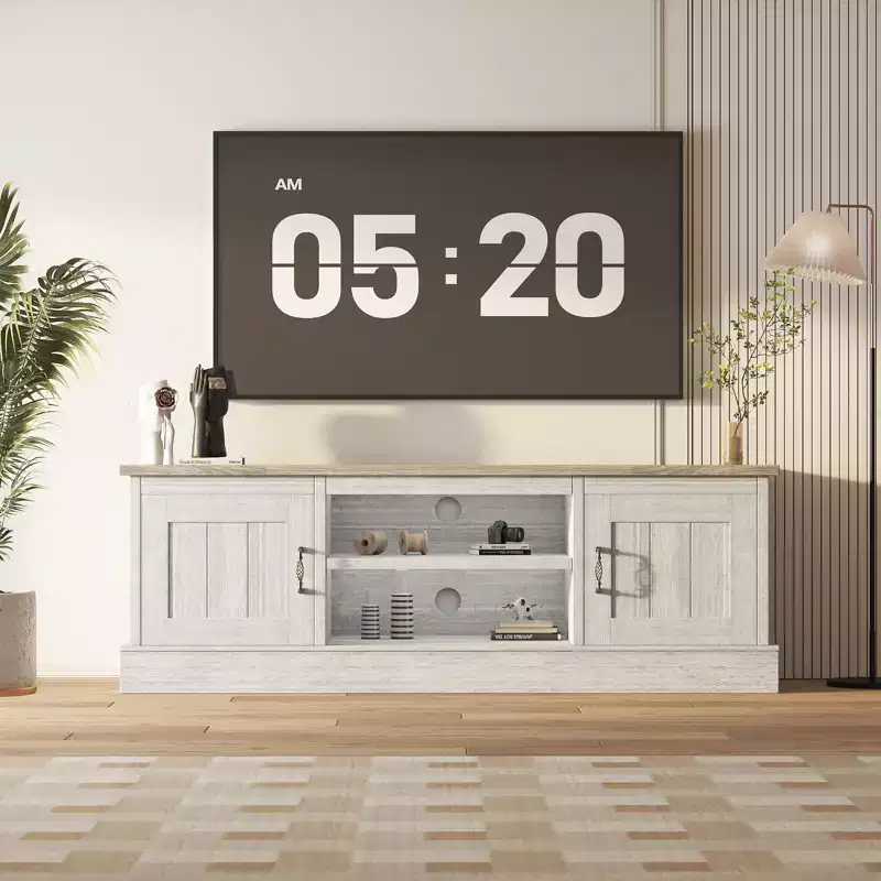 Farmhouse TV Stand for 65 in TVs Entertainment Center with Storage Cabinets Modern Media Console Table Rustic Wood Design for Room Office 61*17.7*21.7