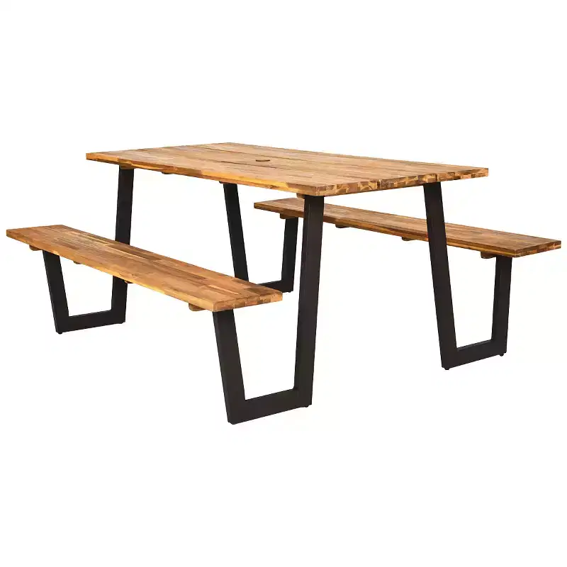 Costway Patented Picnic Table with 2 Benches 70'' Dining Table Set with Seats and Umbrella Hole