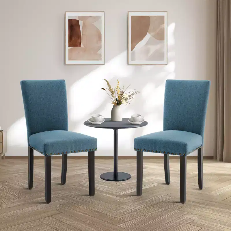 Modern Dining Chairs Set of 2, Upholstered Fabric Kitchen Chairs with Nailhead Trim, Comfortable Dining Chairs for Small Space Apartment, Home