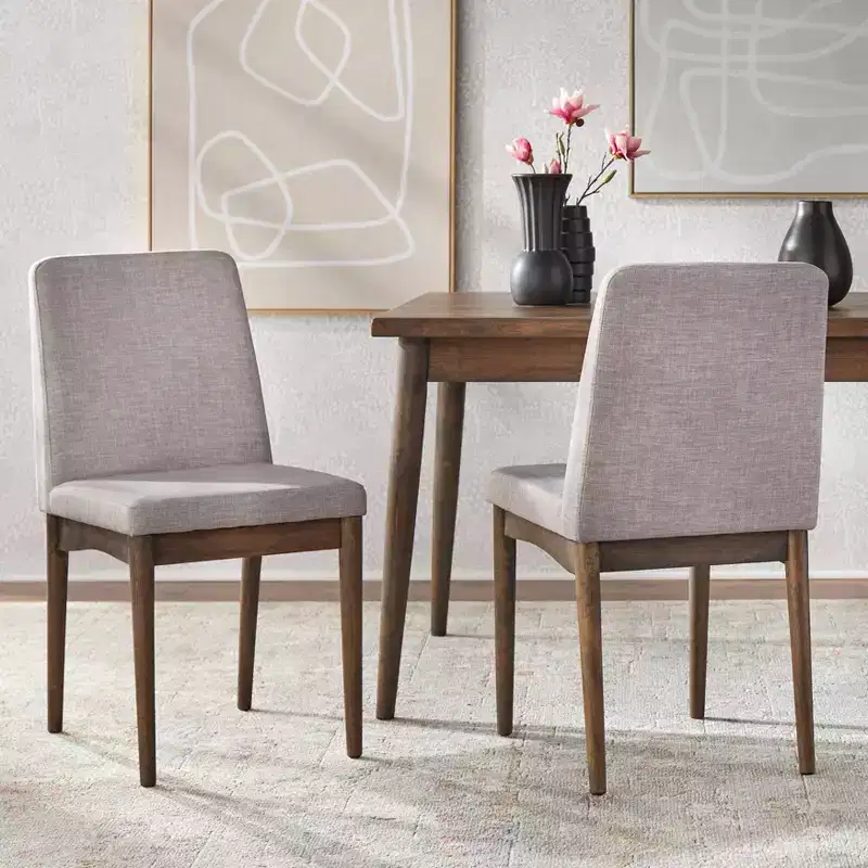 Buylateral Set of 2 Element Mid Century Modern Upholstered Dining Chairs Walnut: Mid-Century Modern, Rubberwood Frame, 250lb Capacity