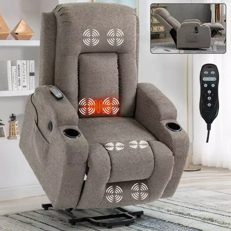 CLIHOME Up to 350 LBS Power Lift Recliner Chair, Heavy Duty Motion Mechanism with 8-Point Vibration Massage and Lumbar Heating