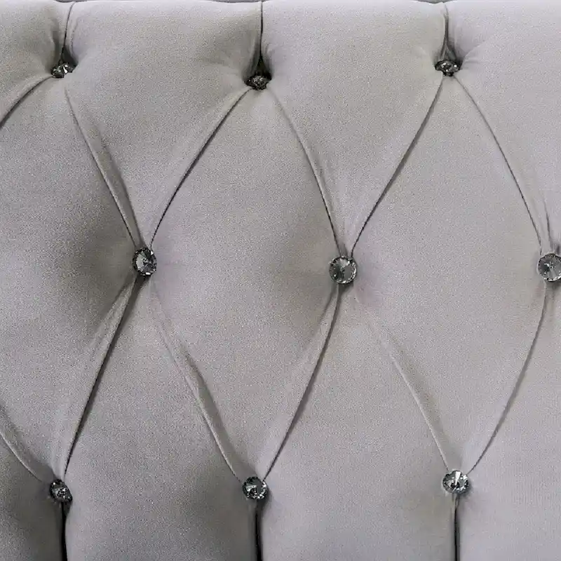 Velvet-like Fabric Sofa with Button Tufted Design in Gray