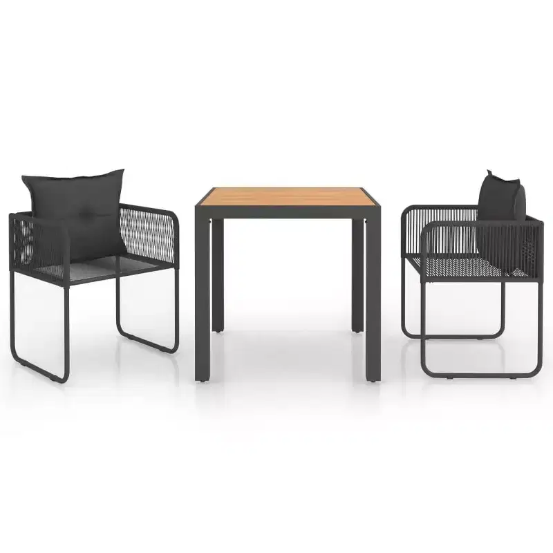vidaXL Dining Set Black PVC Rattan Durable 3 Piece Patio Dining Set