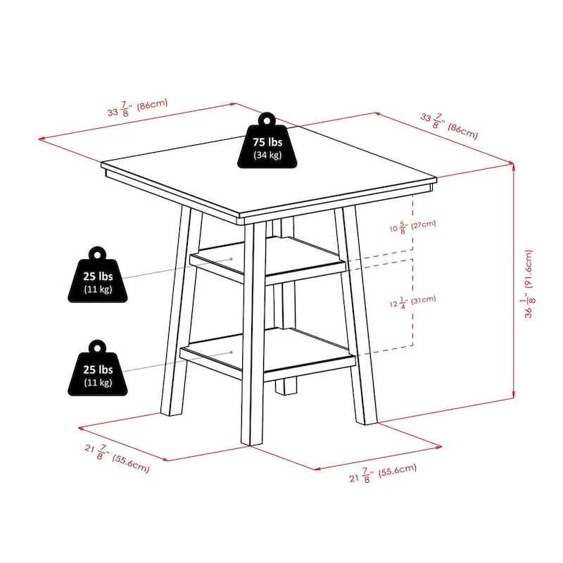 5-Pc High Table with V-Back Counter Stools, Walnut