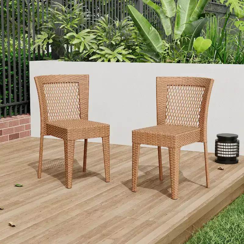 MAYEERTY Set of 2 Stackable Side Chairs KD Design Light Brown Space Saving for Kitchen Dining