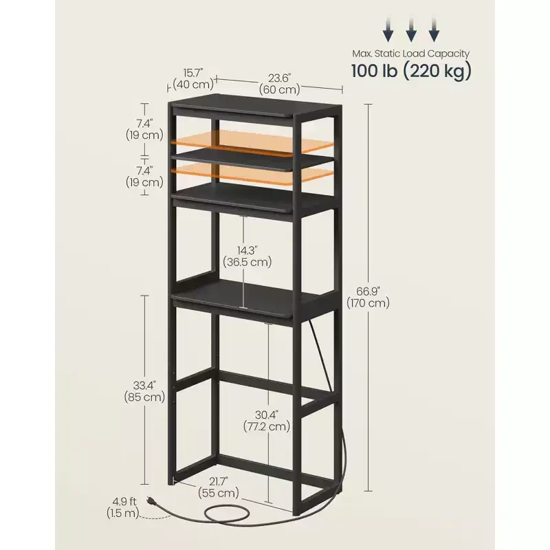 Kitchen Bakers Rack with Power Outlet, 4-Tier Coffee Bar Table with Adjustable Shelf, Mini Fridge Shelf, 15.7 x 23.6 x 66.9 Inches