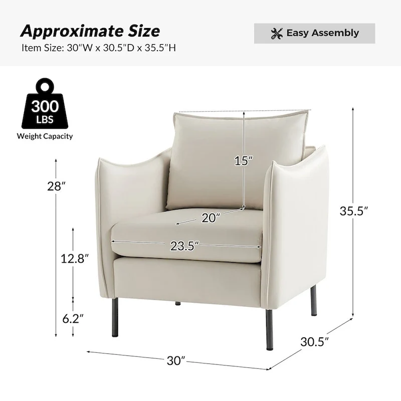 Christopher Modern Anti-scratch Fabric Armchair with Black Metal Legs by HULALA HOME