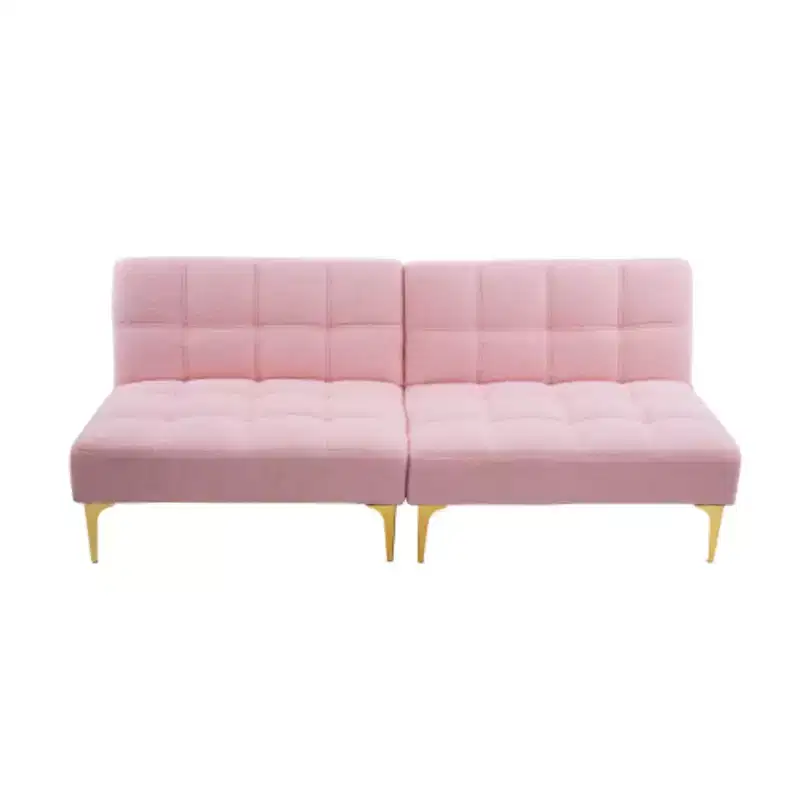 71 Convertible Sofa Bed Futon With Gold Metal Legs Teddy Fabric