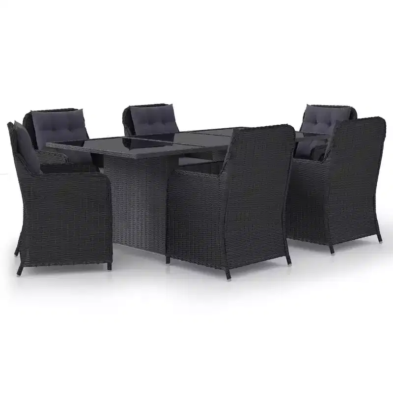 vidaXL Dining Set Black PE rattan 7 Piece Removable Covers