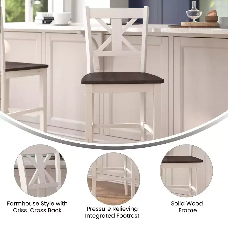 Commercial Grade Solid Wood Modern Farmhouse Counter Height Barstool
