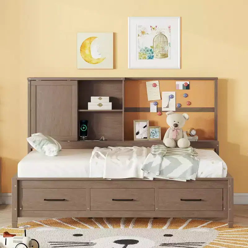Byron Twin Size Lounge Daybed with Storage Shelves and USB Ports