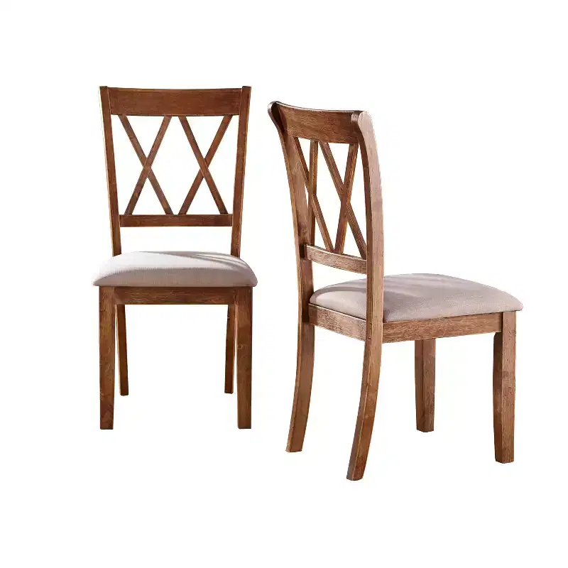Buylateral Set of 2 Roma Cross Back Dining Chairs Driftwood: Upholstered Linen, Rubberwood Frame, No Assembly Required