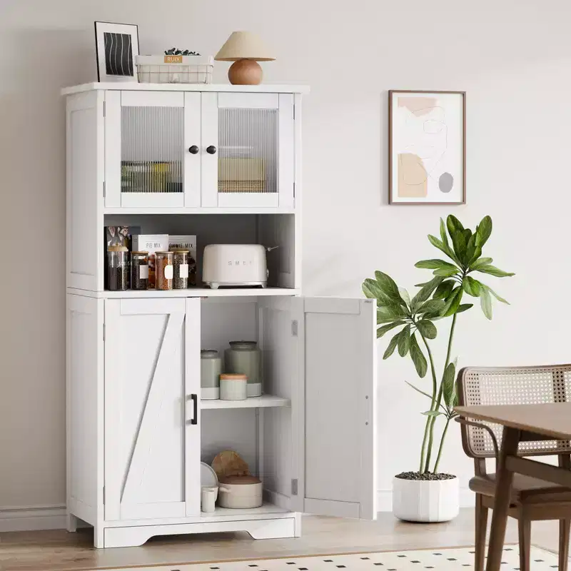 50 H Tall Bathroom Storage Cabinet, Freestanding Bathroom Storage Cabinet with 4 Doors & Adjustable Shelves for Living Room Dining Room