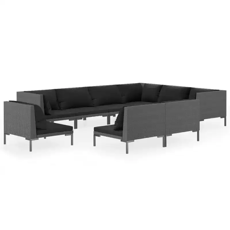 vidaXL Patio Lounge Set - 9 Piece Outdoor Sectional Sofa - Dark Gray Poly Rattan - Weather Resistant - Cushioned Seats & Pillows