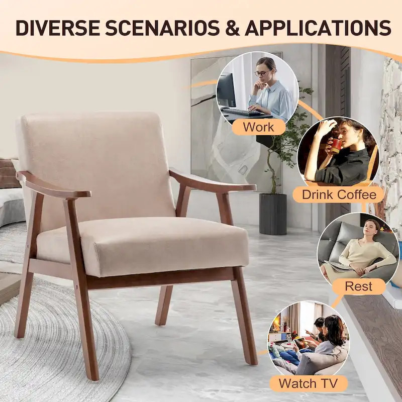 Mid-Century Modern Accent Chair with Solid Wood Frame, Set of 1
