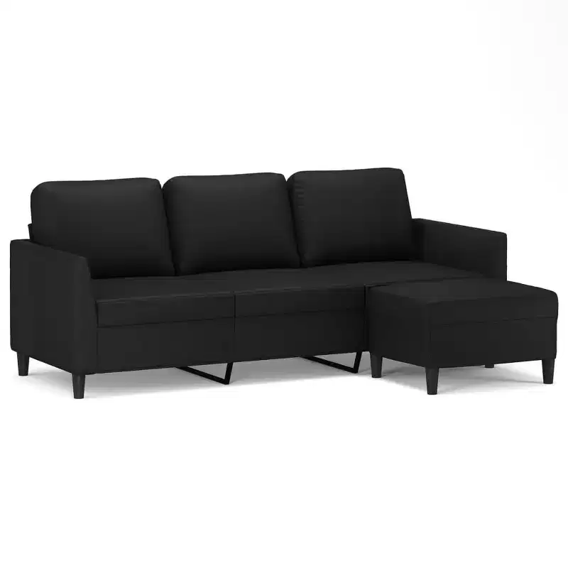 vidaXL Faux Leather 3-Seater Sofa and Footstool Set, Black, Elegant Design, Easy to Clean, for Living Room, Lounge, and Bedroom