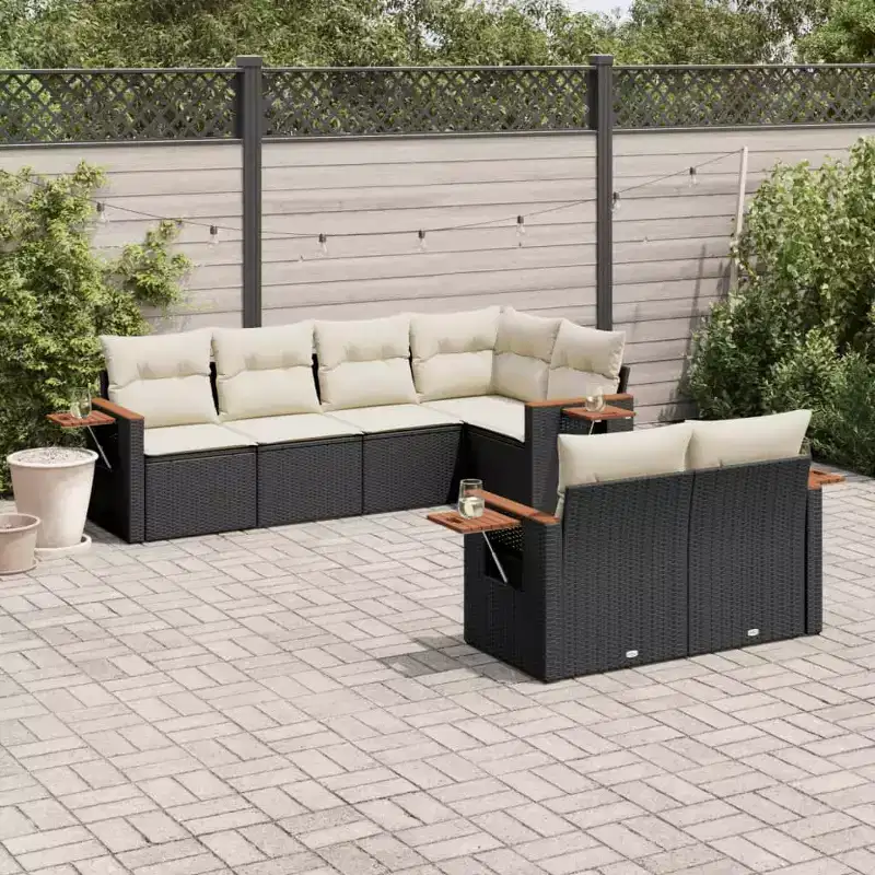vidaXL Garden Sofa Set Black PE Rattan Large Detachable