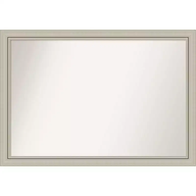 40 x 28 Non-Beveled Romano Silver Narrow Wood Bathroom Wall Mirror - Amanti Art: Modern Rectangle, Wall Mounted