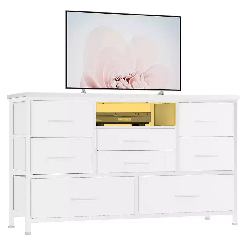 8-Drawer Dresser TV Stand with LED Lighting and Power Outlets