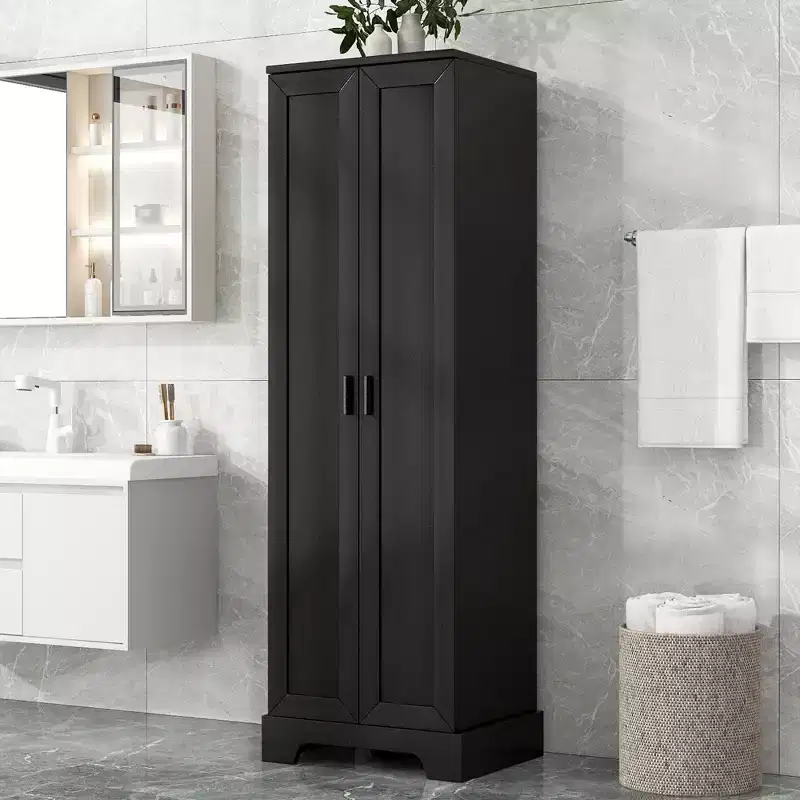 Whisen Double Door Bathroom Storage Cabinet with Adjustable Shelf, Verticle Cabinet
