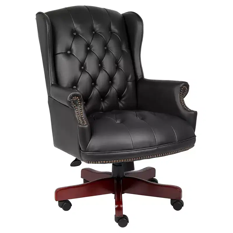Black Wingback Office Chair, Tufted Upholstered, Single Seat