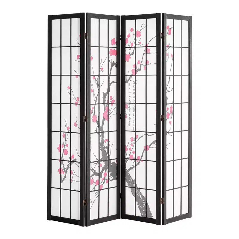 VEVOR Room Divider, 4 Panel Japanese Room Divider Screen, Wood Folding Privacy Screen Indoor, Partition Portable Decoration Dividers Brown+White