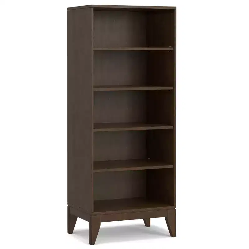 Pearson SOLID HARDWOOD 66 inch x 24 inch Mid Century Modern 5 Shelf Bookcase