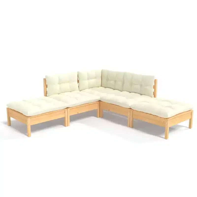 vidaXL Solid Pinewood Patio Lounge Set 5 Piece with Cushions Multi Colors