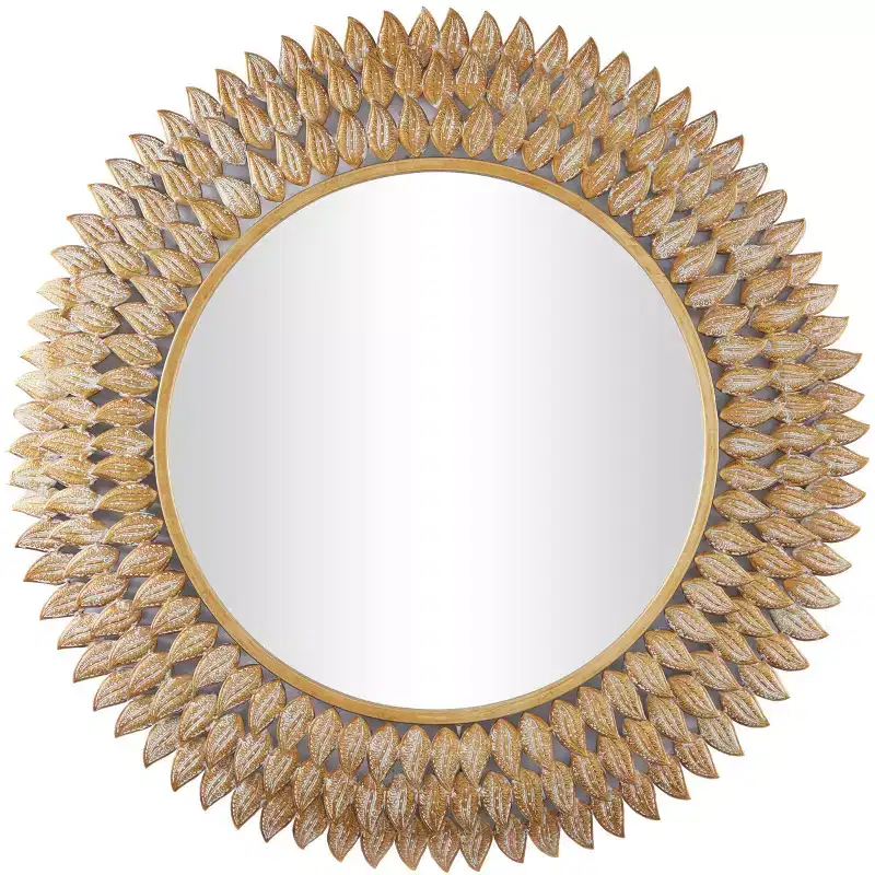 32"x32" Metal Leaf Radial Wall Mirror Gold - Olivia & May: Iron Frame, No Assembly Required