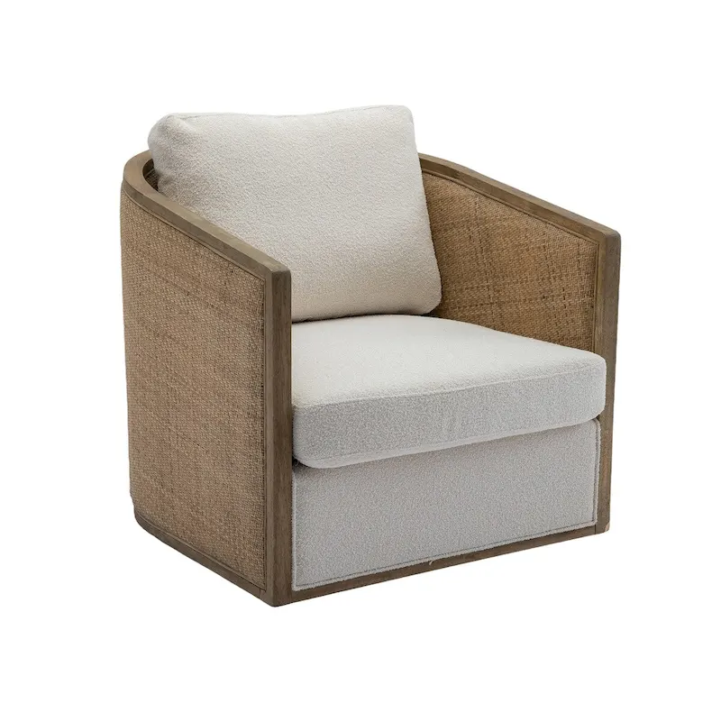Swivel Barrel Chair, Comfy Round Accent Chair, 360 Degree Swivel Barrel Club Chair, Leisure Arm Chair with Rattan Woven Frame