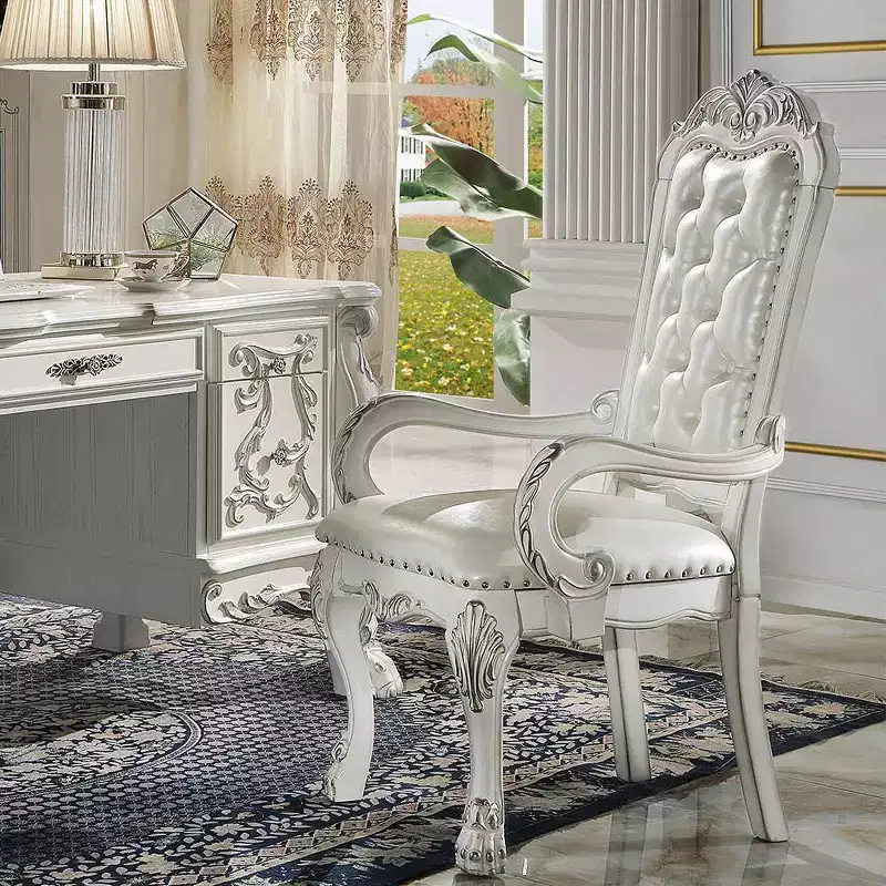 21" Dresden Accent Chair Synthetic Leather Bone White Finish : Tufted, No Assembly, Wood Composite Frame