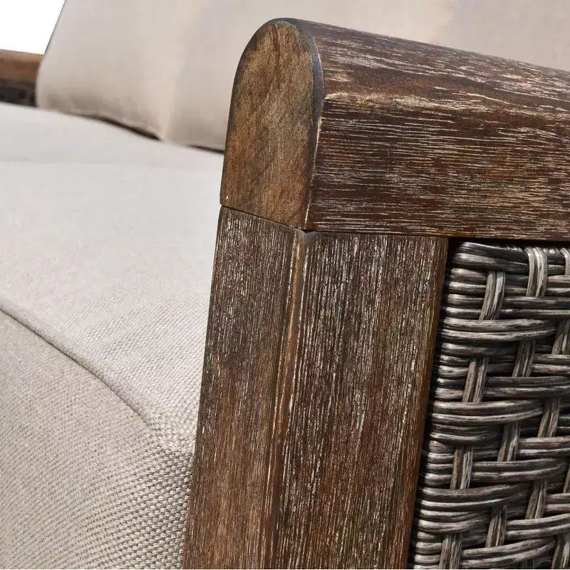 Courtyard Casual Bermuda FSC Teak Club Chair FSC Teak Rustic Taupe Stain with Weathered Gray Wicker Fully Assembled