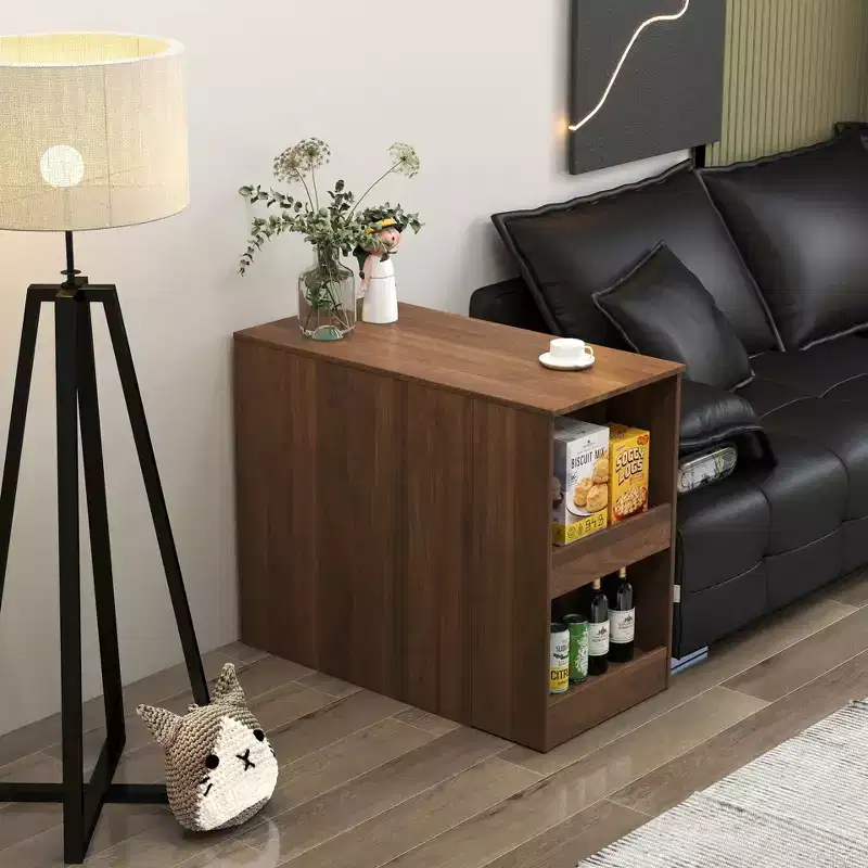 GDFStudio Seryn Rustic Wooden Extendable Desk with Drawers and Open Shelves