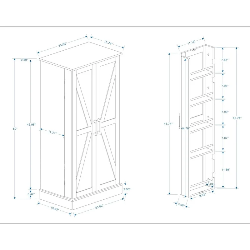 Freestanding LED Kitchen Pantry Cabinet with 2 Doors and Shelves - N/A