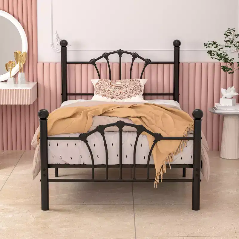 VECELO Twin Bed Frame with Headboard and Footboard, Modern Metal Platform Bed Frame White/Pink/Black