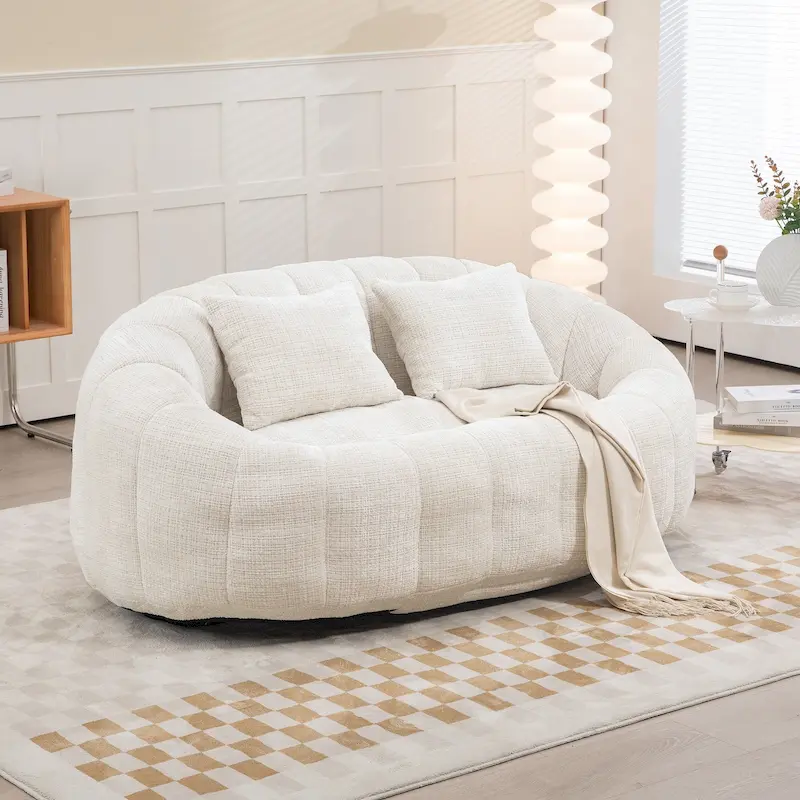 HOMEFUN Chenille Upholstered Durable Comfort Lounger High Back Bean Bag Loveseat Sofa