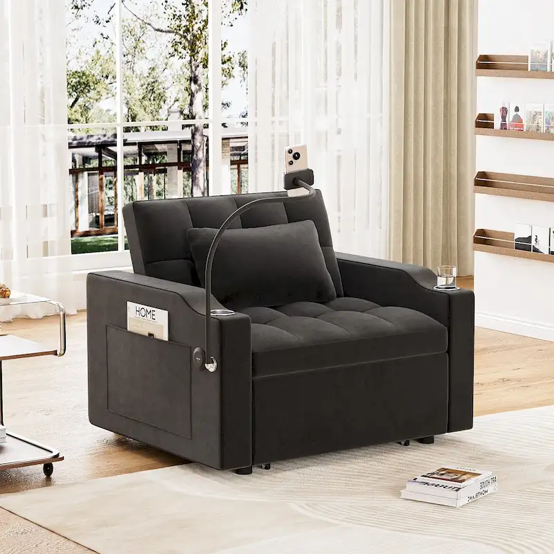 3-in-1 Convertible Sleeper Sofa Bed with USB Port & Cup Holder