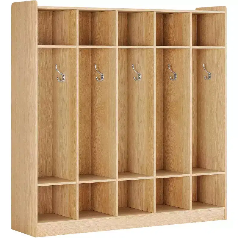 5-Section Classroom Coat Locker with 10 Cubbies & 10 Hooks, White Storage Organizer for Home, School, Nursery & Kindergarten
