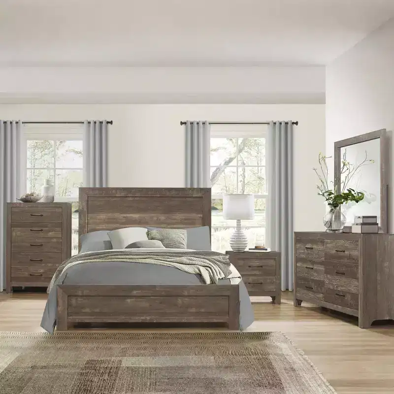 Rustic Brown Full-Size Wooden Panel Bed