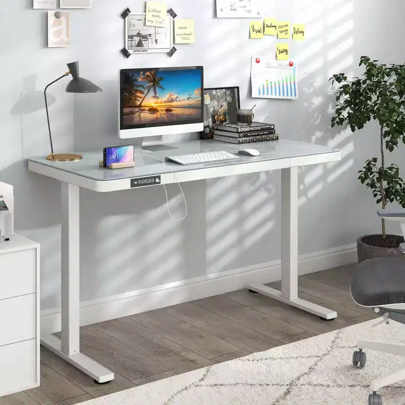 Costway 48 x 24 Whole-Piece Glass Standing Desk w/Drawers Writable Tempered Glass Top Black/White