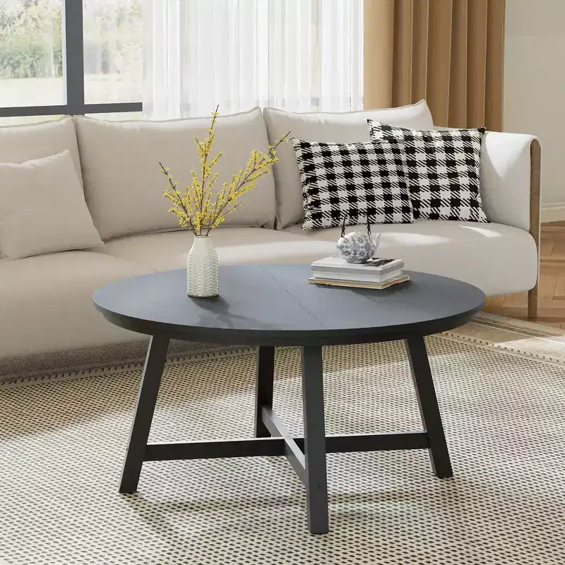 Round Coffee Table 36 Center Table, Circle Coffee Table Industrial Center Tables with Adjustable Feet