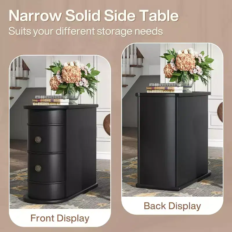Slim 2-Drawer Wood End Table Narrow Nightstand Chairside Table No Assembly Required