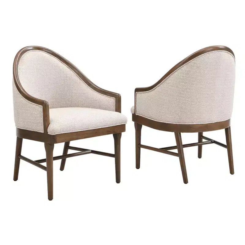 Set of 2 Mid-Century Modern Dining Chairs, Twill Upholstered Curved Armchairs with Solid Rubberwood Frame, Beige Accent Kitchen Chairs - ModernLuxe