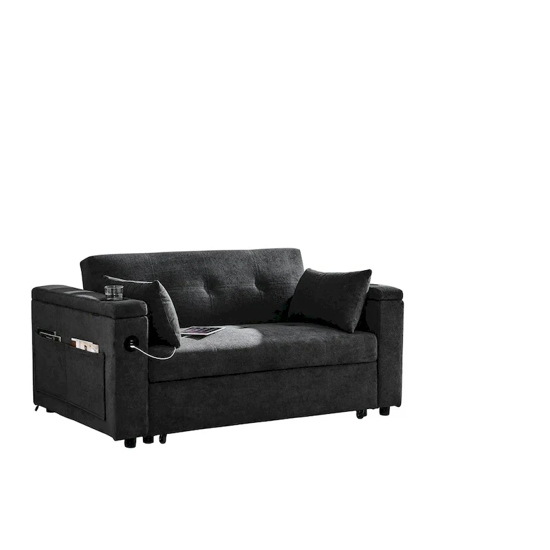 54 Pull-Out Sleeper Sofa Bed Double Seat Recliner Sofa Bed