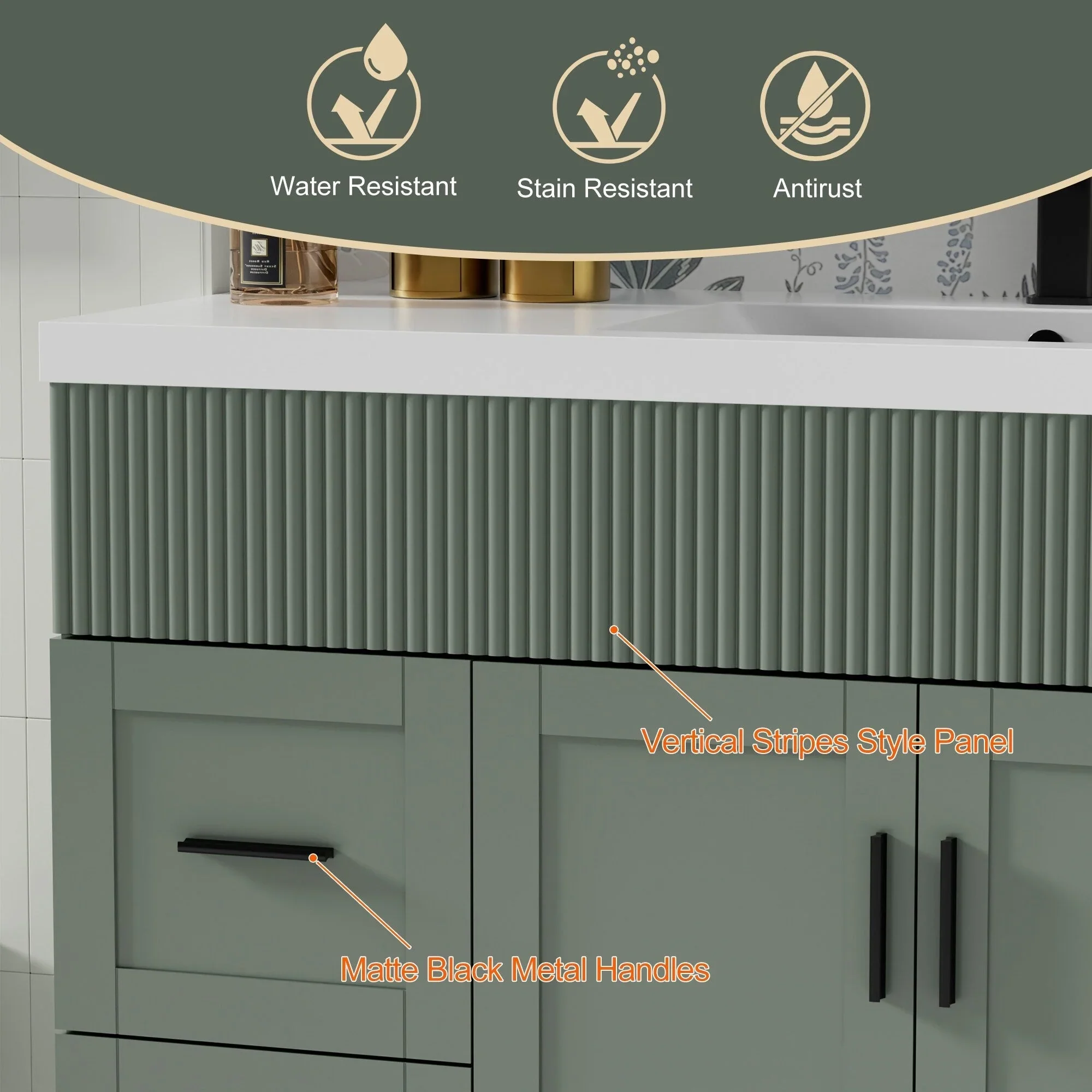 Wavy Line 30/36/48 Bathroom Vanity Set with Sink & Faucet