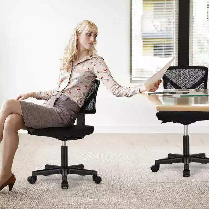 Modern Low - Back Mesh Small Home Office Desk Chair with Wheels, Adjustable Swivel Task Chair for Office, Study, Vanity Room