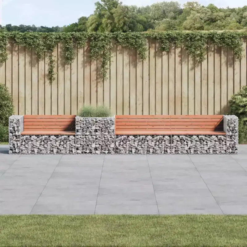 vidaXL Garden Bench With Gabion Basket Wooden, Silver