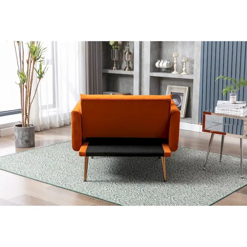 Velvet Upholstered Tufted Living Room Sleeper Sofa Chair With Rose Golden feet